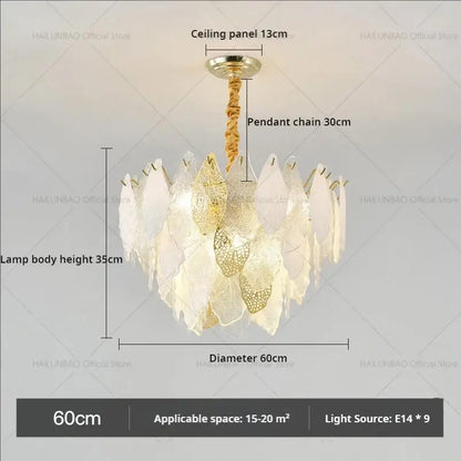 Elegant decorbites french crystal chandelier with white and gold leaf pattern and twisted brass pendant chain for living room