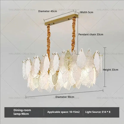 Elegant white leaf-shaped decorbites french crystal chandelier with gold-toned metal accents and braided pendant chains