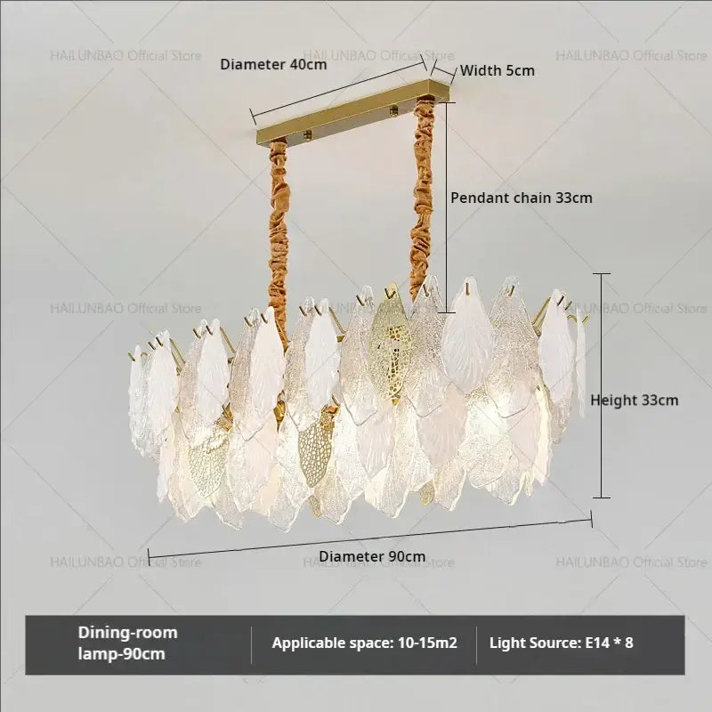 Elegant white leaf-shaped decorbites french crystal chandelier with gold-toned metal accents and braided pendant chains