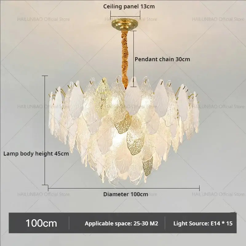 Elegant decorbites french crystal chandelier with 100cm diameter layered white and gold leaf glass panels for living room