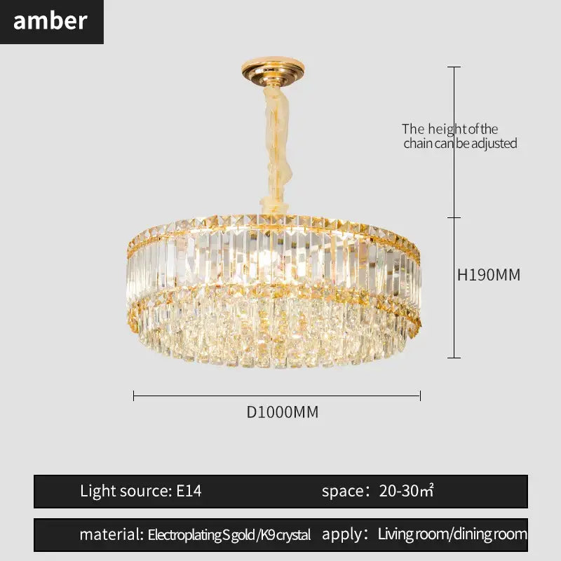 A decorbites french crystal chandelier with gold frame and amber k9 crystals for elegant living or dining spaces