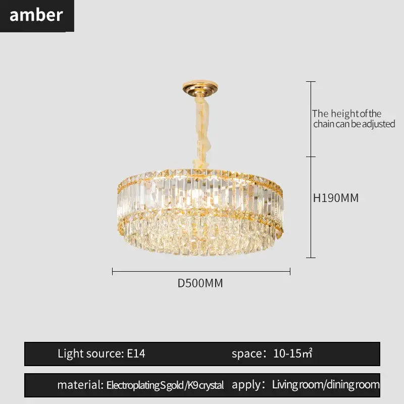 Gold electroplated decorbites french crystal chandelier with two tiers of clear k9 crystals for living room use