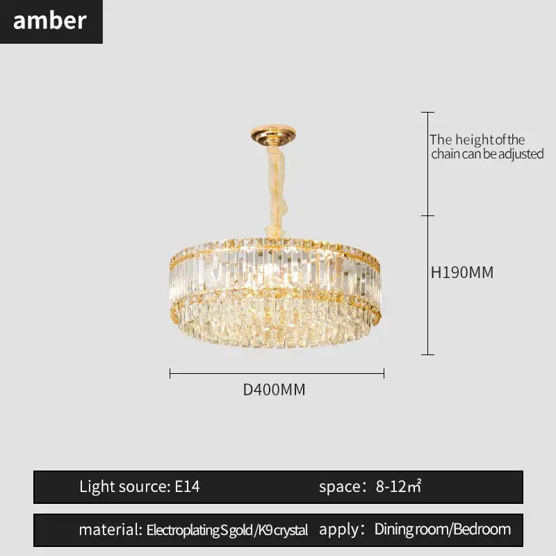 Gold electroplated decorbites french crystal chandelier with two tiers of clear k9 crystals for dining or bedroom use