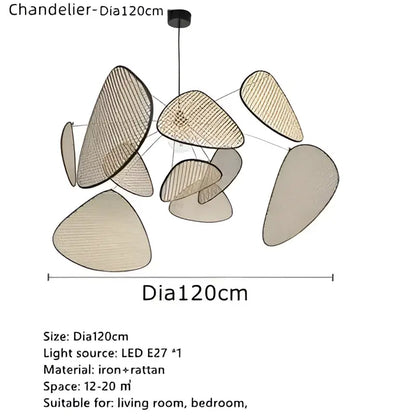 DecorBites™ french design rattan chandelier with black iron mount and beige pendant elements for home lighting