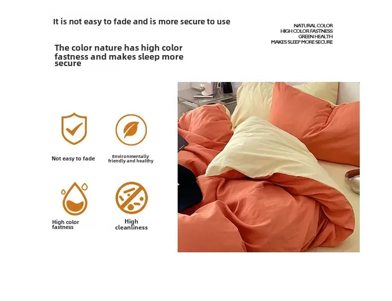 DecorBites™ fresh solid color quilt set 4-piece featuring coral-orange cotton duvet with cream pillowcases