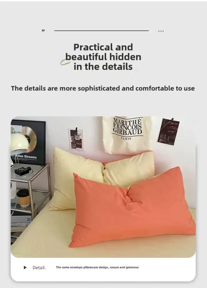 Orange pillow with envelope-style pillowcase design from decorbites™ fresh solid color cotton quilt set