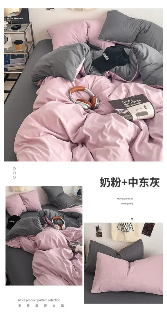Pink and gray DecorBites™ fresh solid color cotton quilt set with a soft plush texture in a 4-piece design
