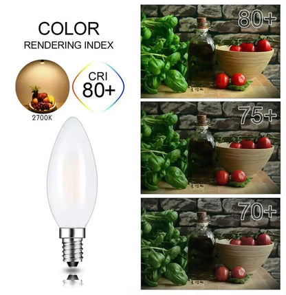 Clear glass decorbites frosted led candle light bulb with metallic base and 2700k warm white light for dining room