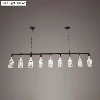 Decorbites™ frosted white glass island lamp with black wine bottle design and eight light fixtures for restaurant use
