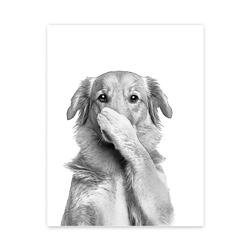 Decorbites™ funny animal bathroom canvas wall art featuring a black and white dog with floppy ears wall art design