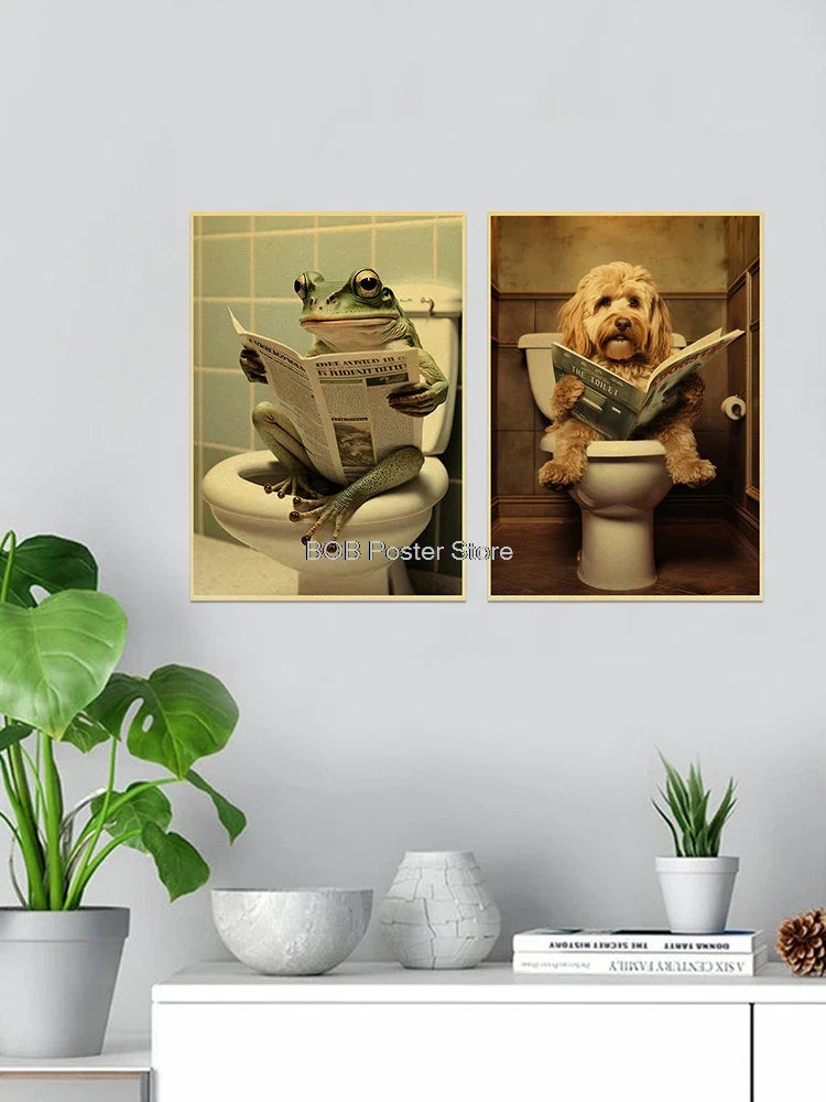 Funny Animal Bathroom Poster for DIY Home Decor - Posters