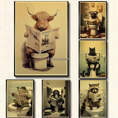 Funny Animal Bathroom Poster for DIY Home Decor - Posters