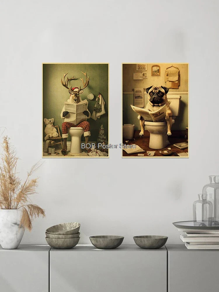 Funny Animal Bathroom Poster for DIY Home Decor - Posters