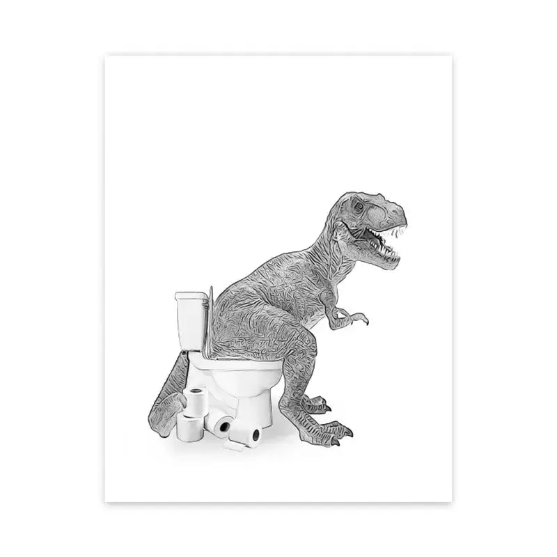 Black-and-white illustrated wall art print by DecorBites™ featuring detailed cat giraffe dog for bathroom decor