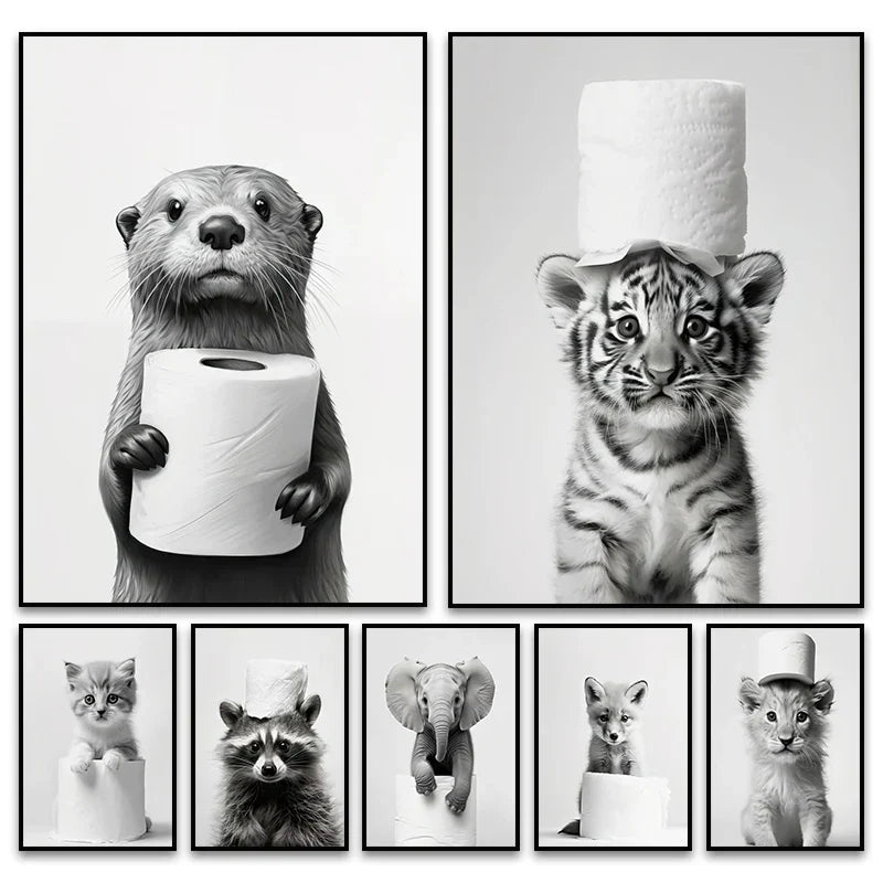Funny Animals Canvas Wall Art for Bathroom Home - Posters