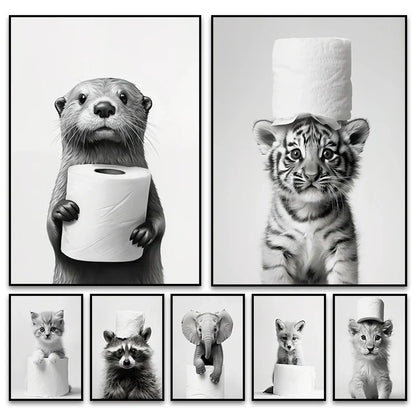 Funny Animals Canvas Wall Art for Bathroom Home - Posters