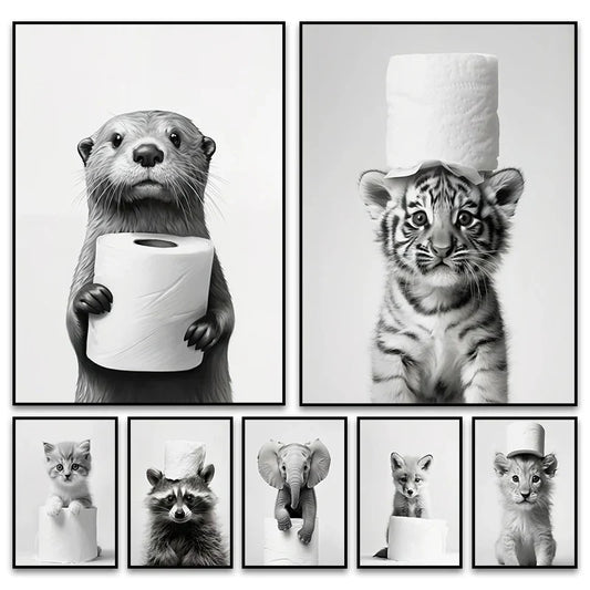 Funny Animals Canvas Wall Art for Bathroom Home - Posters