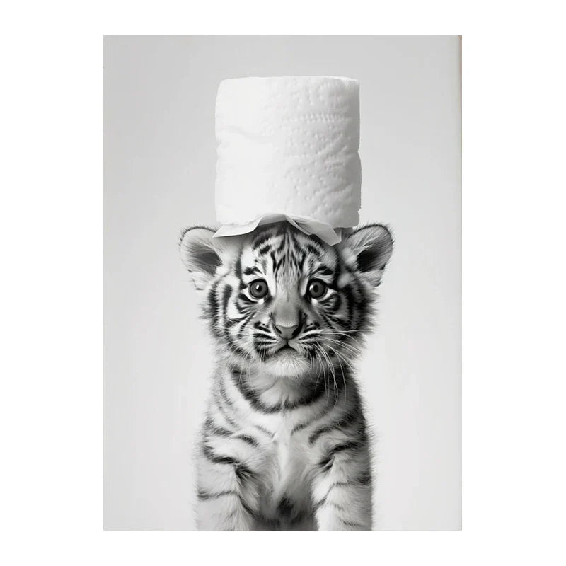 Funny Animals Canvas Wall Art for Bathroom Home - Style 2 / 55X80cm Unframed - Posters