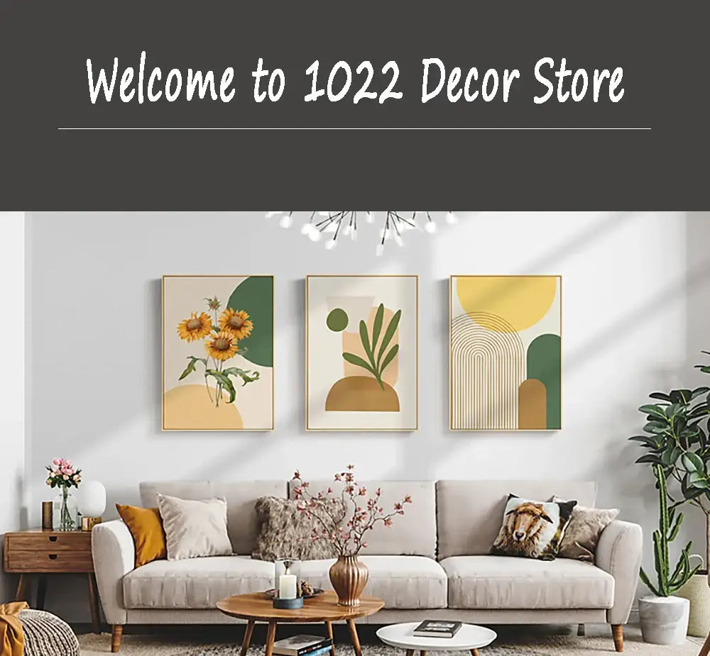 Set of three framed abstract canvas wall art pieces with botanical and geometric designs in earthy tones for bathroom decor