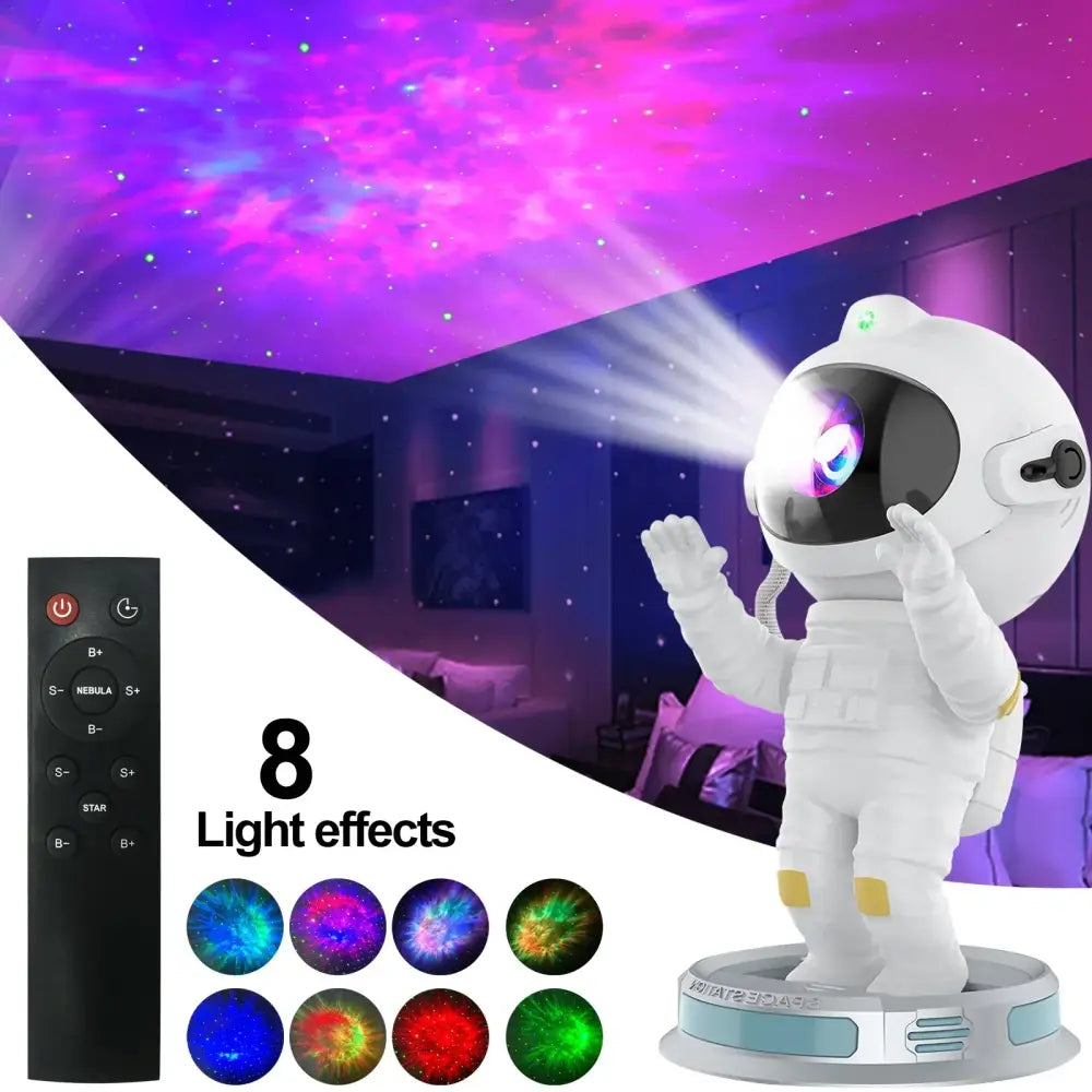 White decorbites galaxy astronaut starry night light projector with glossy finish and colorful led light effects for bedroom