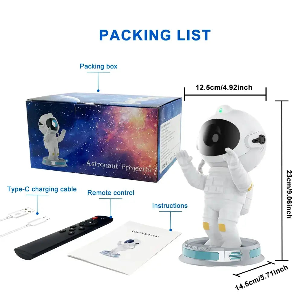 White astronaut figurine with black visor and yellow accents on circular base for decorbites galaxy astronaut starry night light