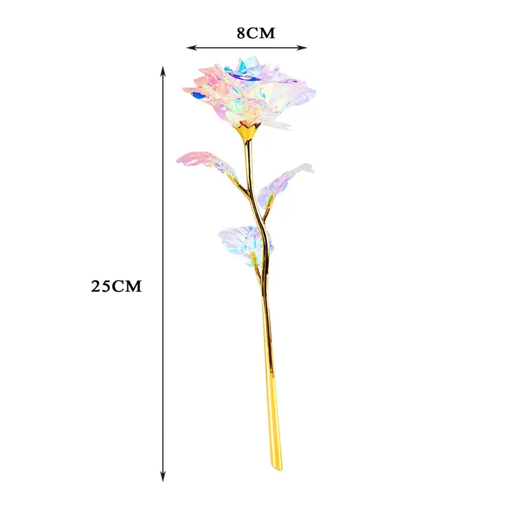 A 25cm tall decorbites galaxy rose wedding centerpiece with golden stem and iridescent blue and purple crystal petals