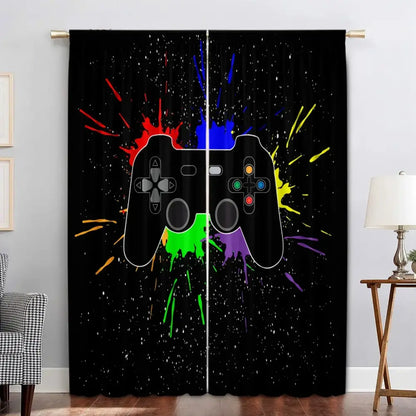 Decorbites game console black curtains with vibrant rainbow paint splatter console handle design for bedroom decor