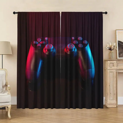 Black decorbites game console handle curtains with neon red and blue playstation controller graphic for bedroom decor