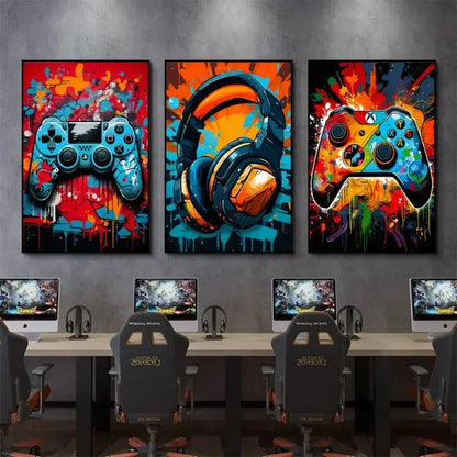 Gamer Room Decor Set - Graffiti Gamepad Canvas Prints - Gx3pcs / 40x60cm - Posters