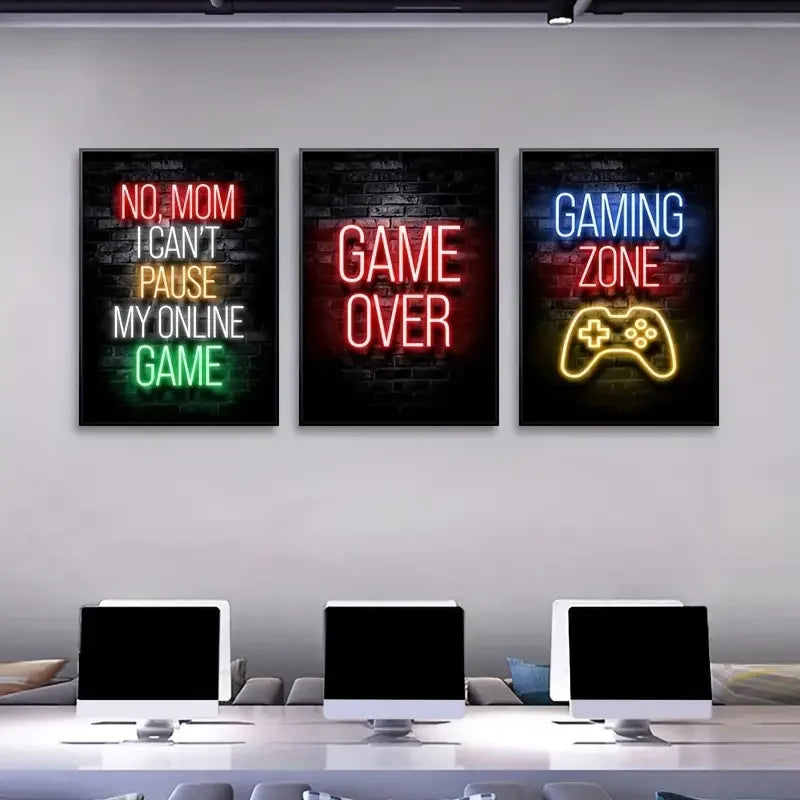 Gamer Room Decor Set - Graffiti Gamepad Canvas Prints - Ix3pcs / 40x60cm - Posters