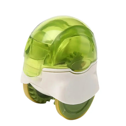Decorbites garlic chopper lime green and white plastic turtle shaped massager with textured wheels for kitchen use