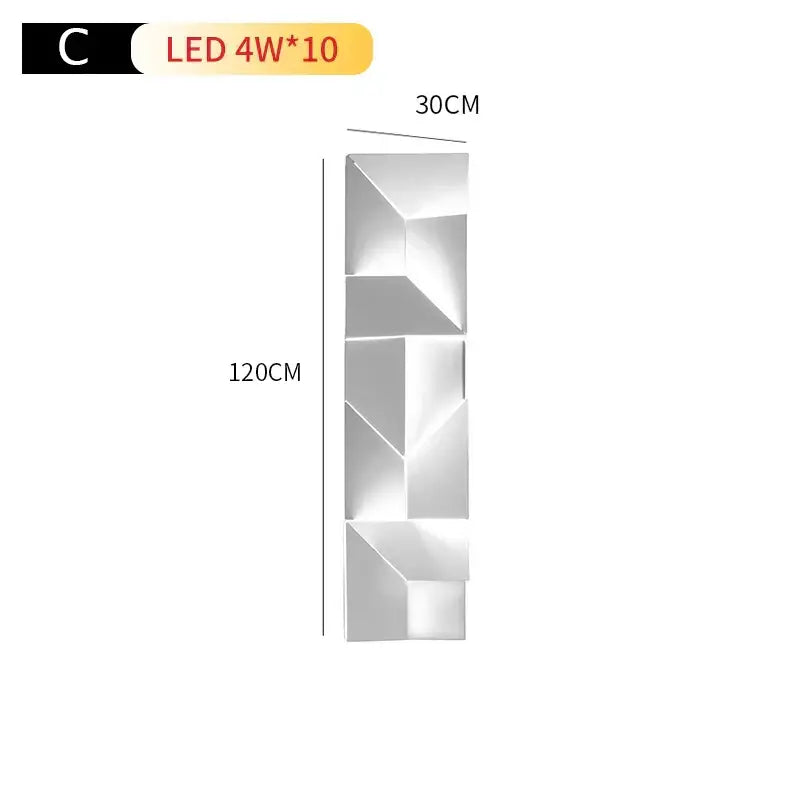 Decorbites geometric art wall lamp with sleek silver metallic finish and 10 vertical led modules for indoor decor