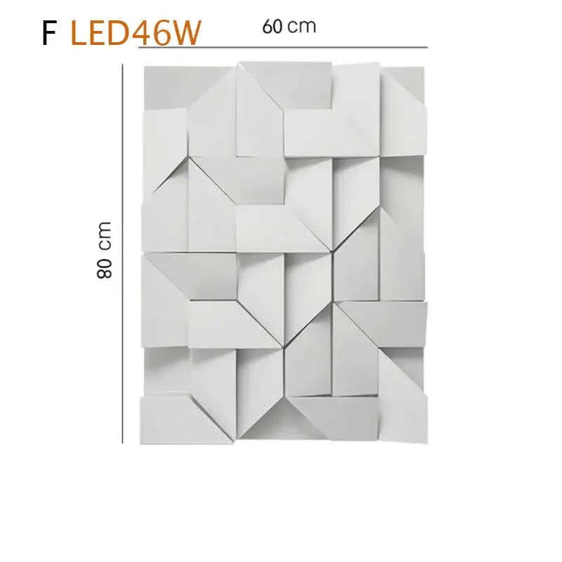 White geometric art led wall lamp by decorbites, 80 cm tall and 60 cm wide, ideal for geometric art indoor spaces