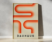 Decorbites™ geometric bauhaus canvas poster with bold orange and cream lines on beige for retro home decor