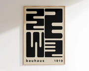 Decorbites™ geometric bauhaus canvas print with bold black typography in light wood frame for modern home decor