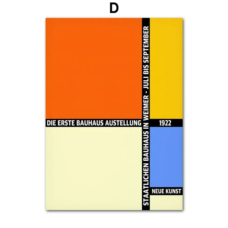 Vibrant pop art canvas featuring bold orange yellow blue and cream geometric design from decorbites bauhaus art canvas