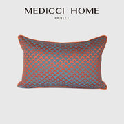 A decorbites geometric blue and red jacquard waist pillow case featuring a textured orange and teal pattern with an orange border
