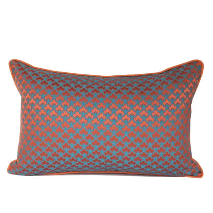 Rectangular decorbites geometric blue red jacquard waist pillow case with rust teal quatrefoil pattern and orange border