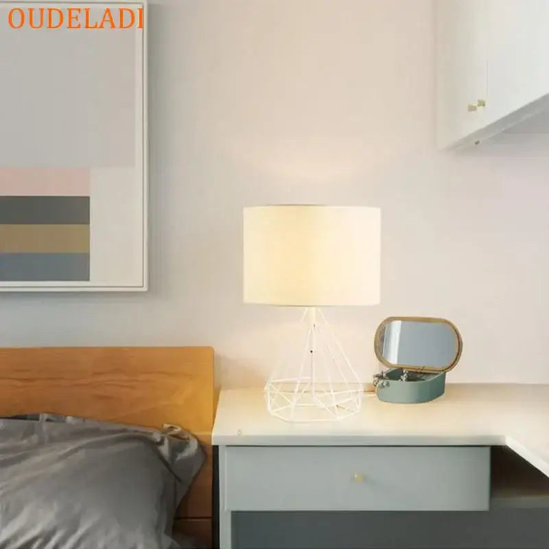 White geometric wireframe decorbites geometric gold desk lamp with cream fabric shade for black bedroom table light