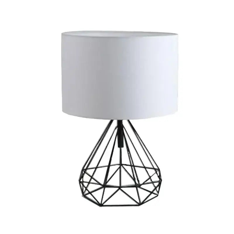 Decorbites geometric gold black wire table lamp with white cylindrical shade for bedroom or desk lighting