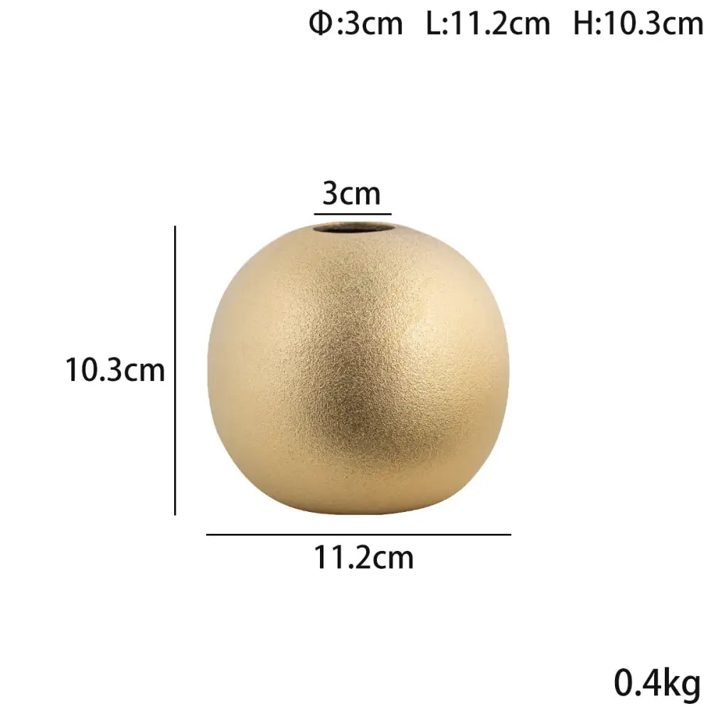 Decorbites geometric gold spherical ceramic vase with matte finish and small opening for living room decor