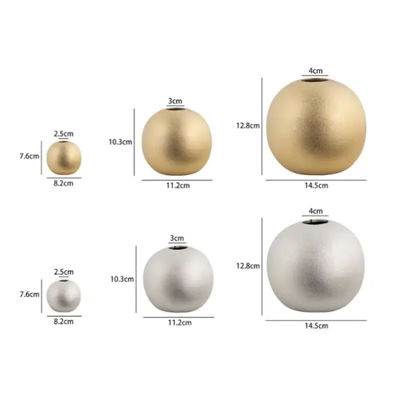 Set of decorbites geometric gold and silver spherical ceramic vases with smooth reflective surfaces for living room decor