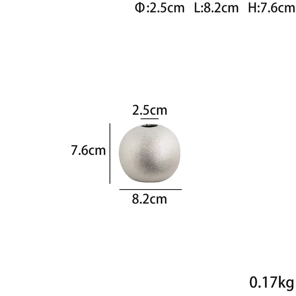 Silver metallic spherical ceramic bead with matte finish and hole in decorbites geometric gold and silver vases set