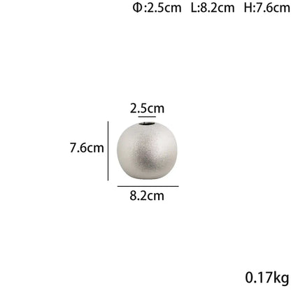 Silver metallic spherical ceramic bead with matte finish and hole in decorbites geometric gold and silver vases set