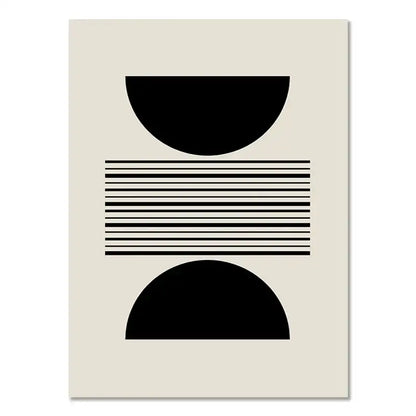 Decorbites™ boho canvas wall art featuring minimalist geometric leaf rainbow with black semicircles and fine lines