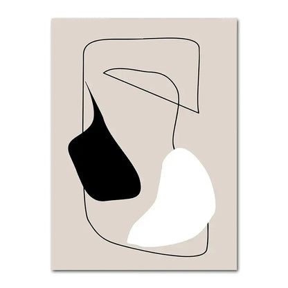 Decorbites™ geometric leaf rainbow boho canvas wall art with bold black and white organic shapes on beige background