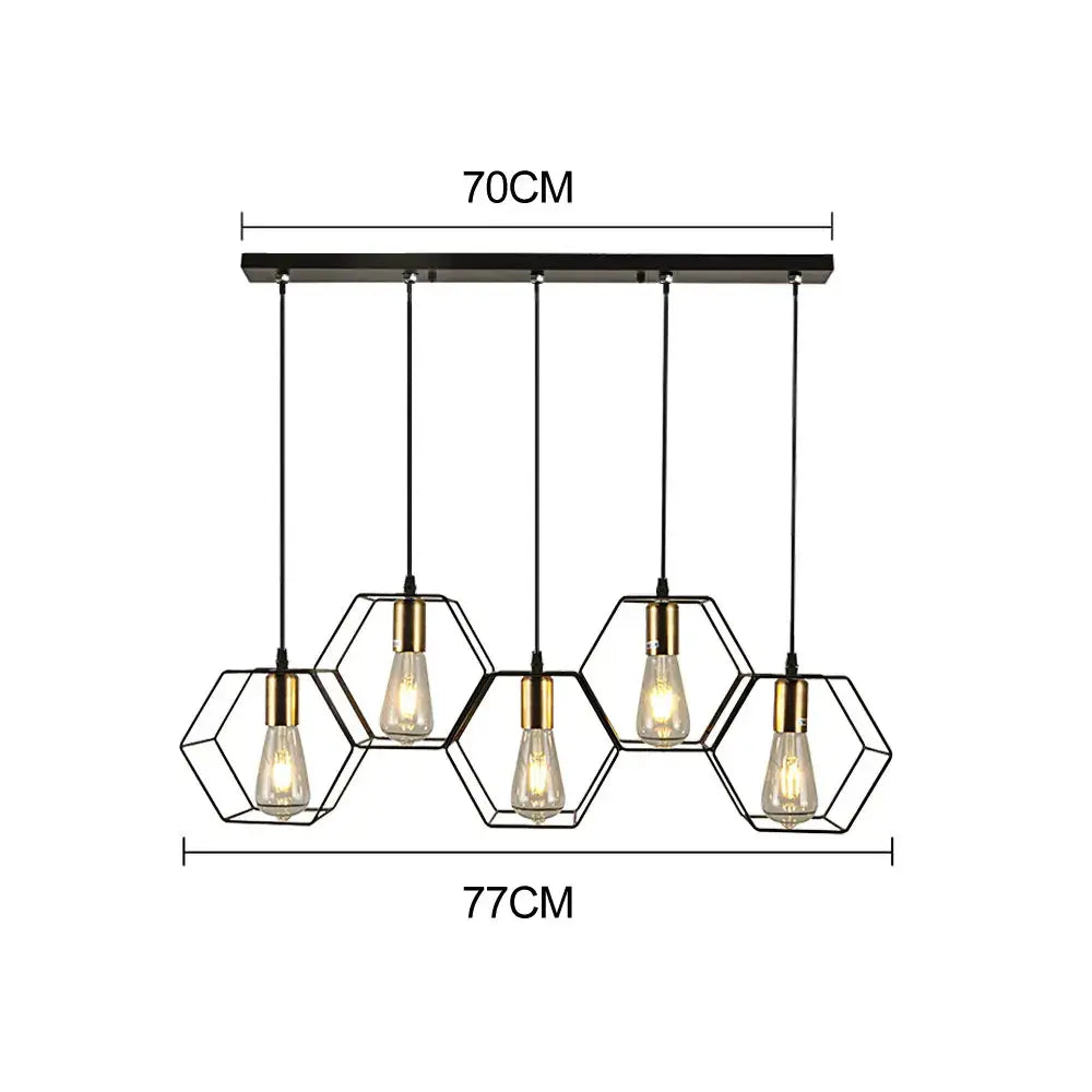 Black and brass decorbites geometric led chandelier with five exposed bulbs for dining room lighting