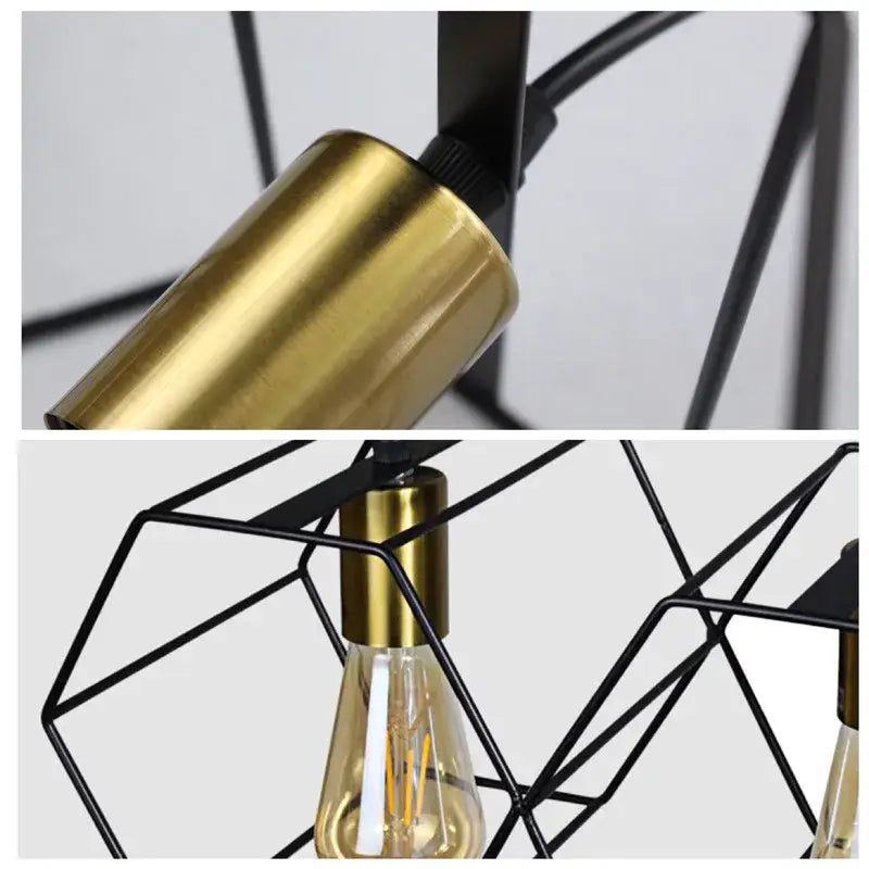 Gold-finished metal decorbites geometric led chandelier with wireframe design and exposed Edison bulb for dining room lighting