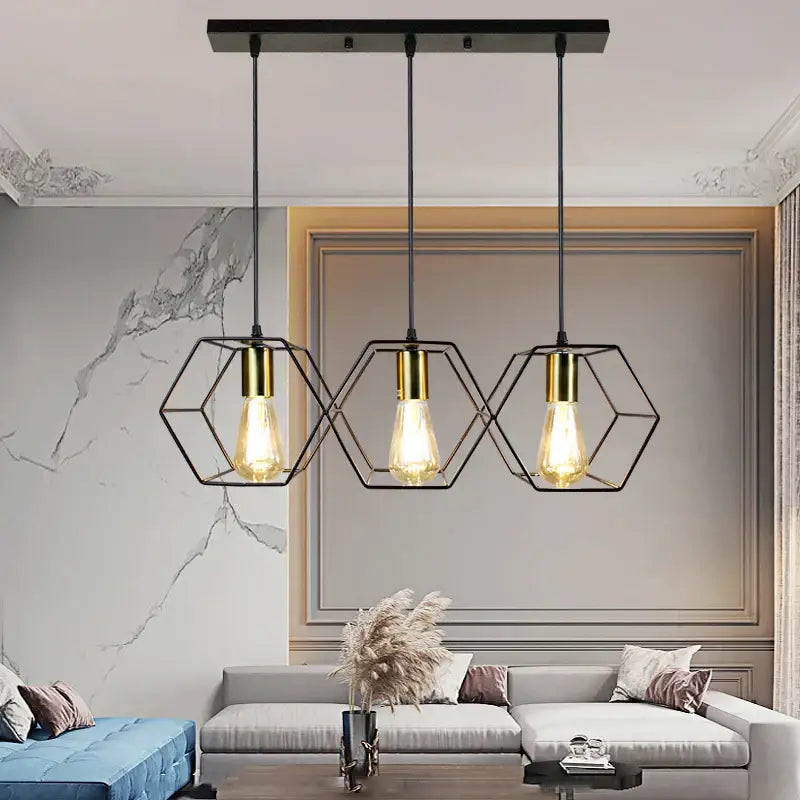 Decorbites geometric led chandelier black with gold finished bulb holders and exposed edison bulbs for dining rooms