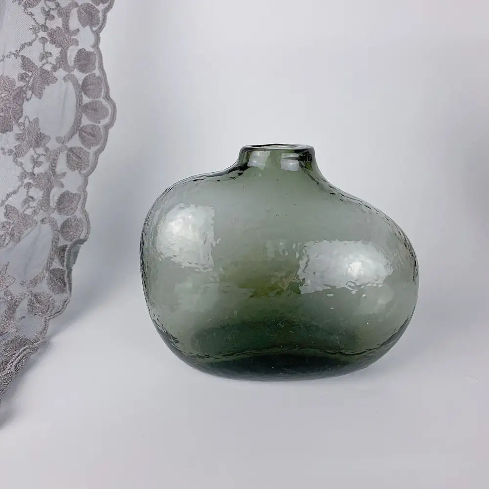 DecorBites™ geometric zen glass vase in textured olive green designed for single flower arrangement